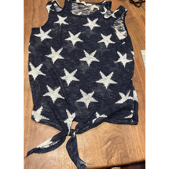 Bibi Patriotic Stars White Blue Tank Sheer Tie Bottom Women's Peek-a-boo - Picture 4 of 6